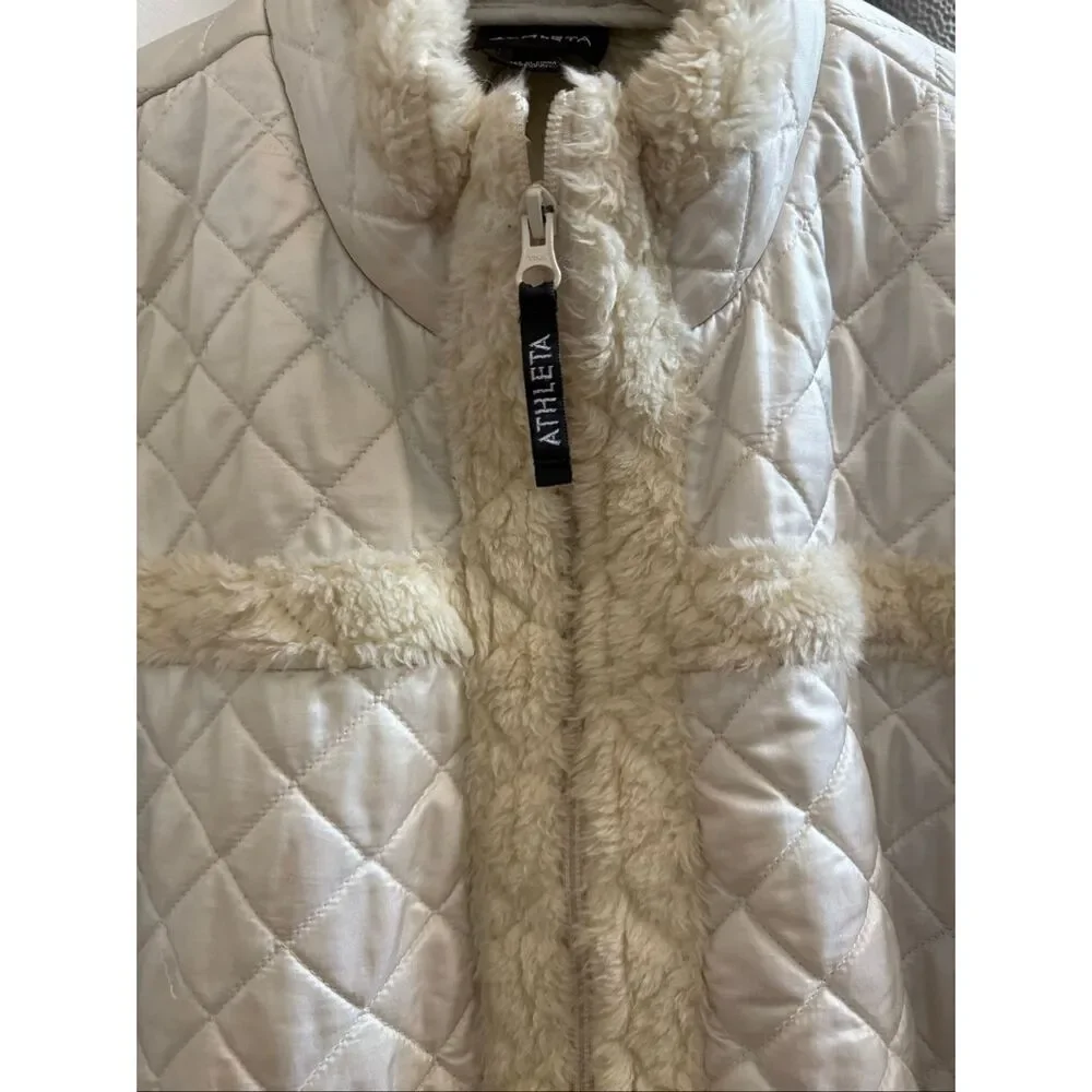Athleta Dakani Winter White Quilted Faux Sherpa Jacket sz XL EUC - Picture 3 of 7